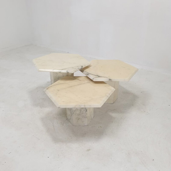 Image 1 of Set of 3 vintage Carrara marble side tables, Italy 1980s