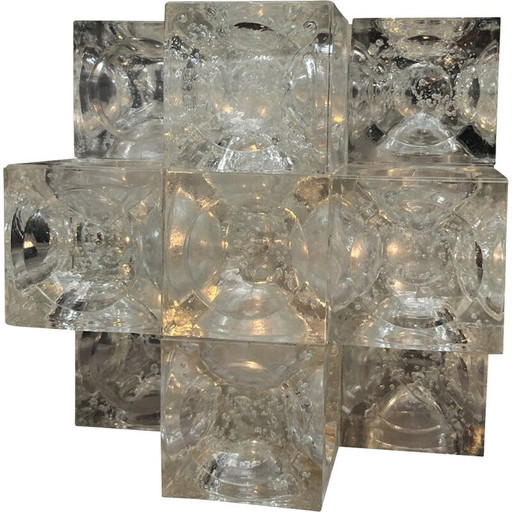 Vintage glass cube lamp by Albano Poli for Poliarte, Italy 1970