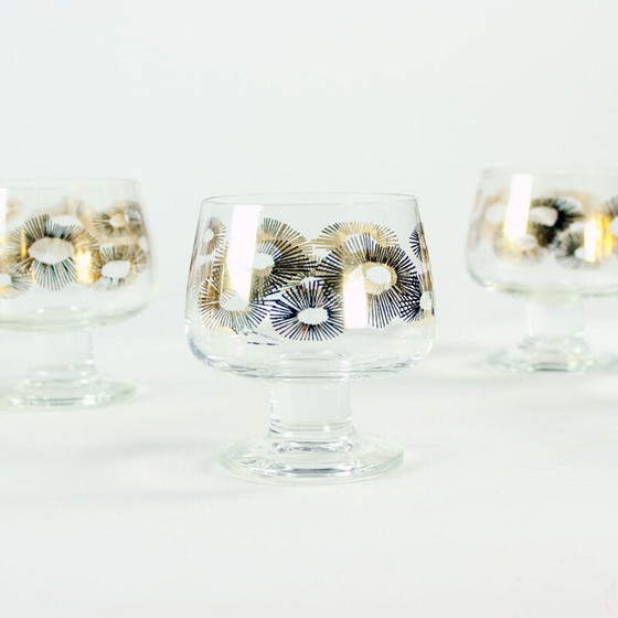 Image 1 of Set of 6 vintage glasses with gold details, Czechoslovakia 1960