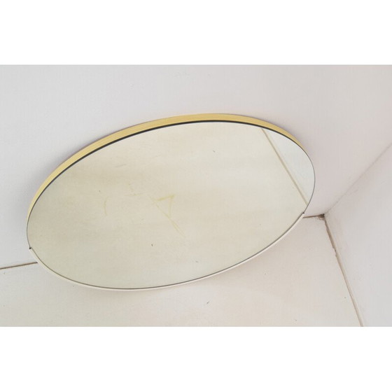 Image 1 of Round vintage wall mirror with plastic frame and veneer, Czechoslovakia 1970
