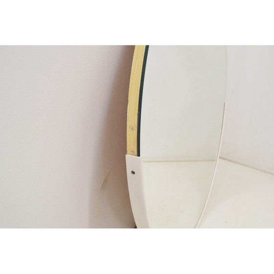 Image 1 of Round vintage wall mirror with plastic frame and veneer, Czechoslovakia 1970