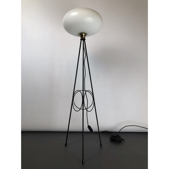 Image 1 of Vintage tripod in lacquered brass and triplex opal glass Stilnovo, Italy 1950
