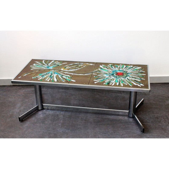 Image 1 of Vintage ceramic and chrome coffee table