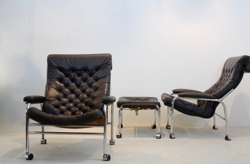 Pair of Noboru Nakamura ‘Bore’ Leather Lounge Chairs