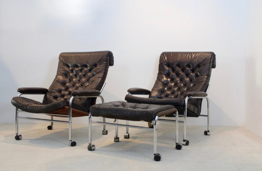 Pair of Noboru Nakamura ‘Bore’ Leather Lounge Chairs