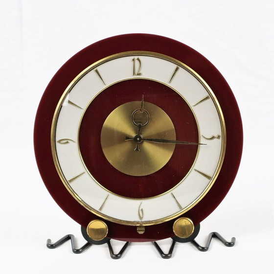 Image 1 of Vintage Bayard clock in red, white and gold bakelite, 1960