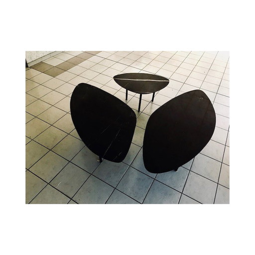 Set di 3 tavoli in marmo nero - anni '80