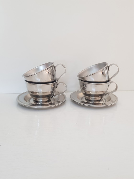 Image 1 of 4x Nanni Italy P&B Stainless Steel Design espresso cup and saucer