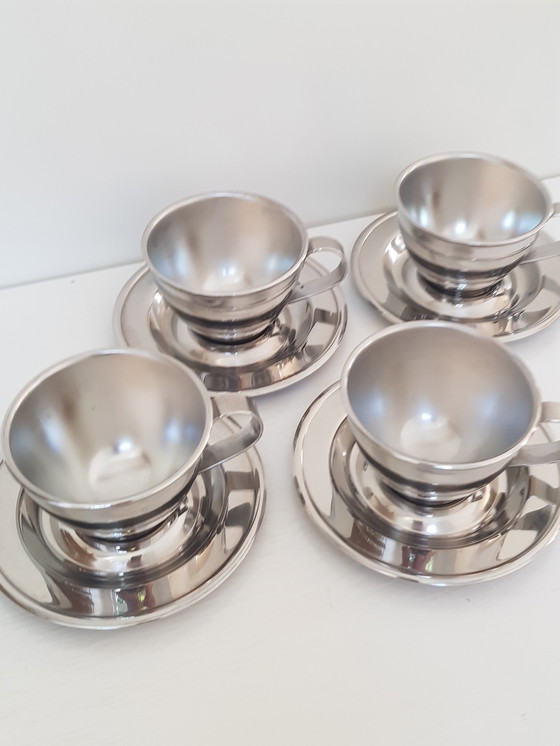 Image 1 of 4x Nanni Italy P&B Stainless Steel Design espresso cup and saucer