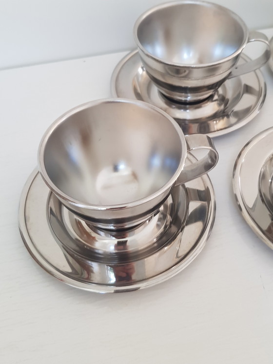 Image 1 of 4x Nanni Italy P&B Stainless Steel Design espresso cup and saucer