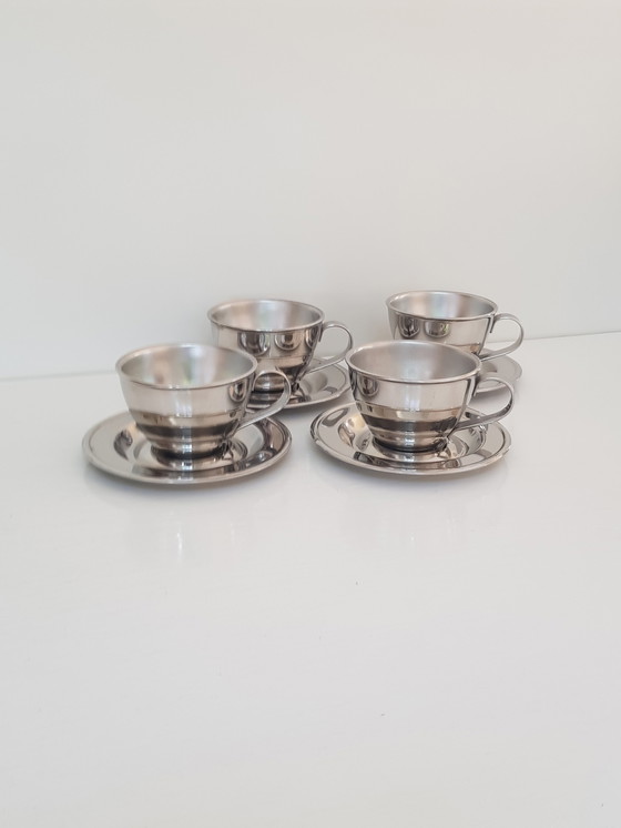 Image 1 of 4x Nanni Italy P&B Stainless Steel Design espresso cup and saucer