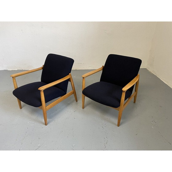 Image 1 of Pair of vintage wool fabric and wood armchairs by Edmund Homa for GFM