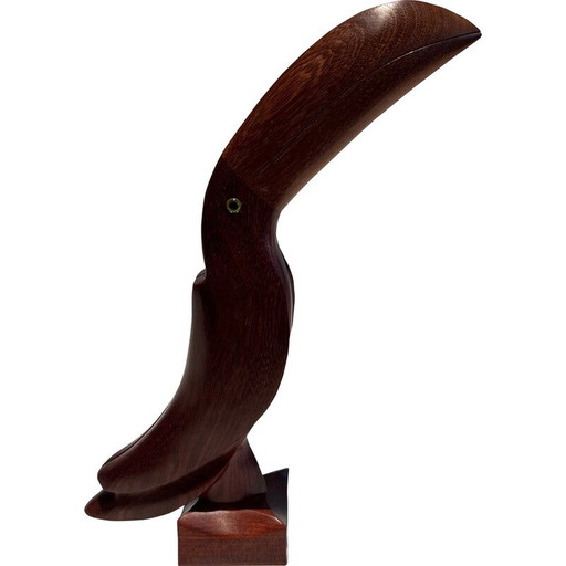 Vintage Toucan in exotic wood and glass eyes, France 1970
