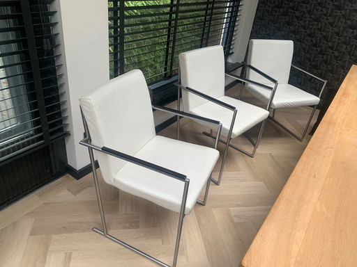 6x Harvink point white leather dining chairs