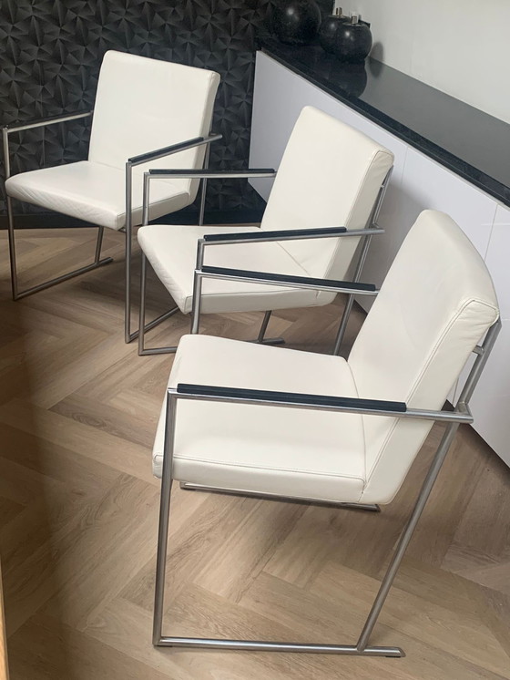 Image 1 of 6x Harvink point white leather dining chairs