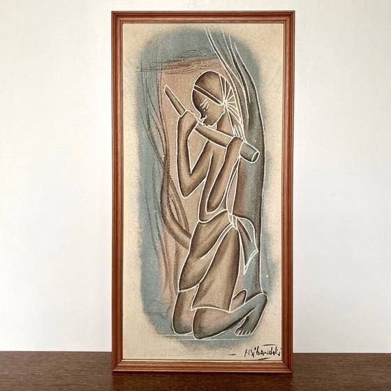 Image 1 of Acrilico vintage su tela, arte africana di Ny'Bandoki, anni '50