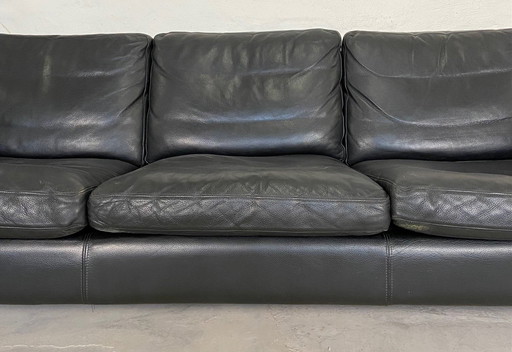 Mid Century Danish Black Leather 3 Seater Sofa by Stouby