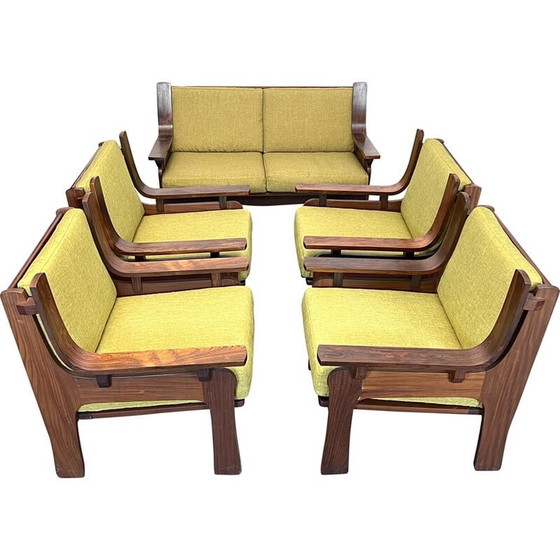 Image 1 of Mid-century living room set in wood and green fabric, Italy 1960s