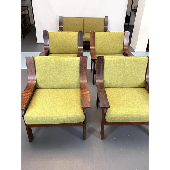 Image 1 of Mid-century living room set in wood and green fabric, Italy 1960s