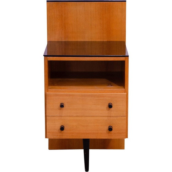 Image 1 of Comodino vintage in legno di faggio e vetro di Mojmír Požár per Up Závody, Cecoslovacchia 1960