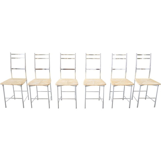 Image 1 of Lot de 6 chaises vintage Bagutta en aluminium pour Ycami, Italie 1970
