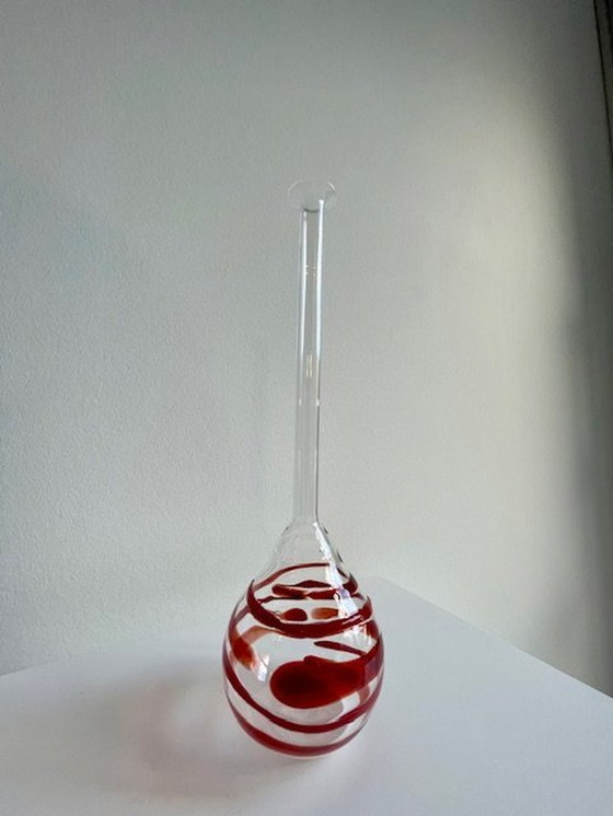 Image 1 of Vase Transparent With Red Swirl/Spiral - Glass Art Unica