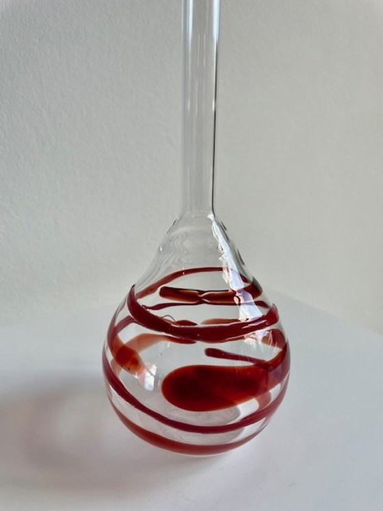 Image 1 of Vase Transparent With Red Swirl/Spiral - Glass Art Unica