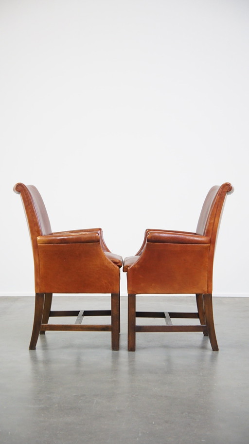 2 X Beef Leather Occasional / Dining Chair With Armrests