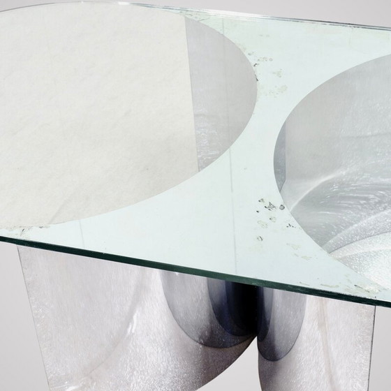 Image 1 of Vintage coffee table in chrome steel and rounded glass top, Italy 1970
