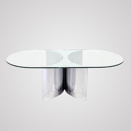 Image 1 of Vintage coffee table in chrome steel and rounded glass top, Italy 1970