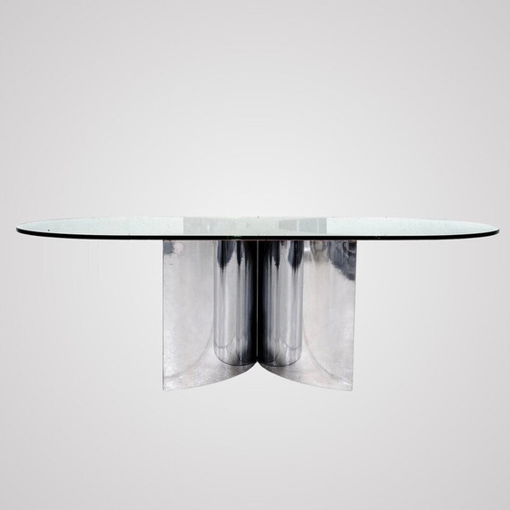 Image 1 of Vintage coffee table in chrome steel and rounded glass top, Italy 1970