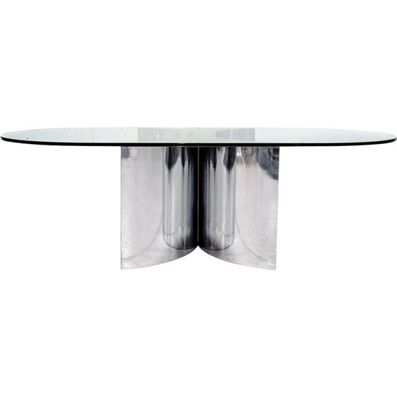 Image 1 of Vintage coffee table in chrome steel and rounded glass top, Italy 1970
