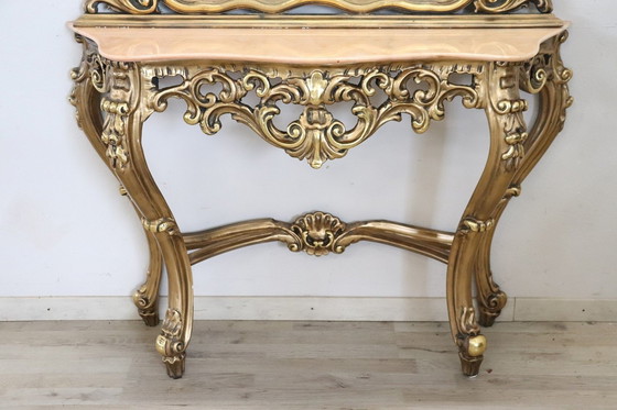 Image 1 of Console Table With Mirror In Gilt Wood And Marble, 20Th Century