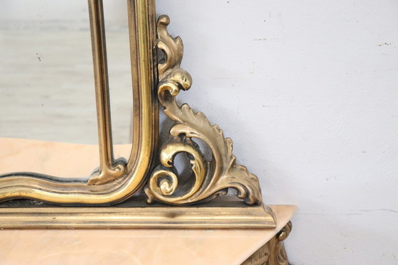 Image 1 of Console Table With Mirror In Gilt Wood And Marble, 20Th Century