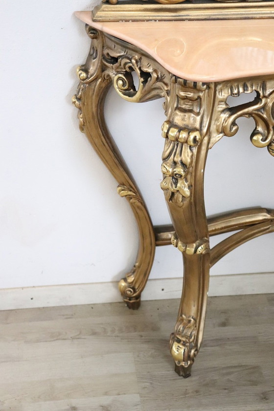 Image 1 of Console Table With Mirror In Gilt Wood And Marble, 20Th Century