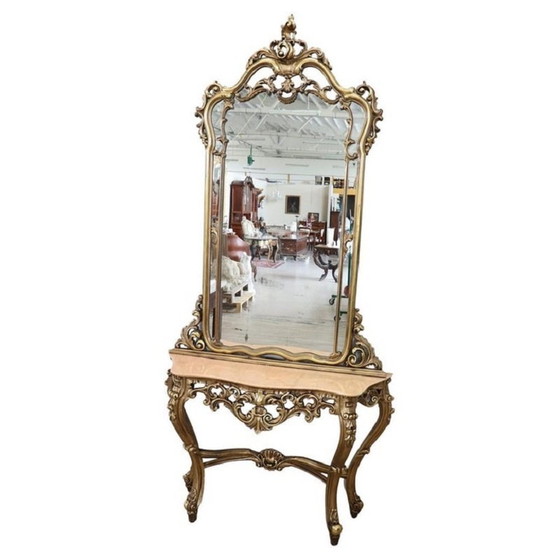 Image 1 of Console Table With Mirror In Gilt Wood And Marble, 20Th Century