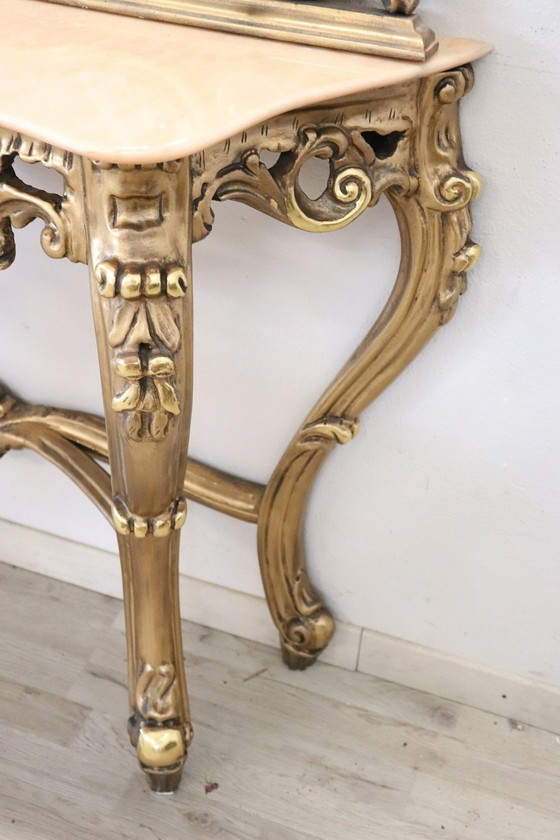 Image 1 of Console Table With Mirror In Gilt Wood And Marble, 20Th Century