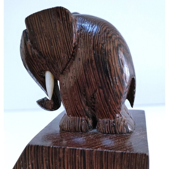 Image 1 of Par de sujetalibros de madera con forma de elefante, 1960