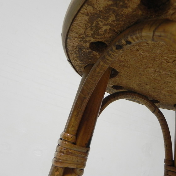 Image 1 of Bamboo Barstool With Skai Seat In Cow Print, 1950s