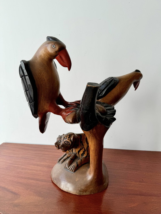 Image 1 of Large Wooden African Bird Sculpture