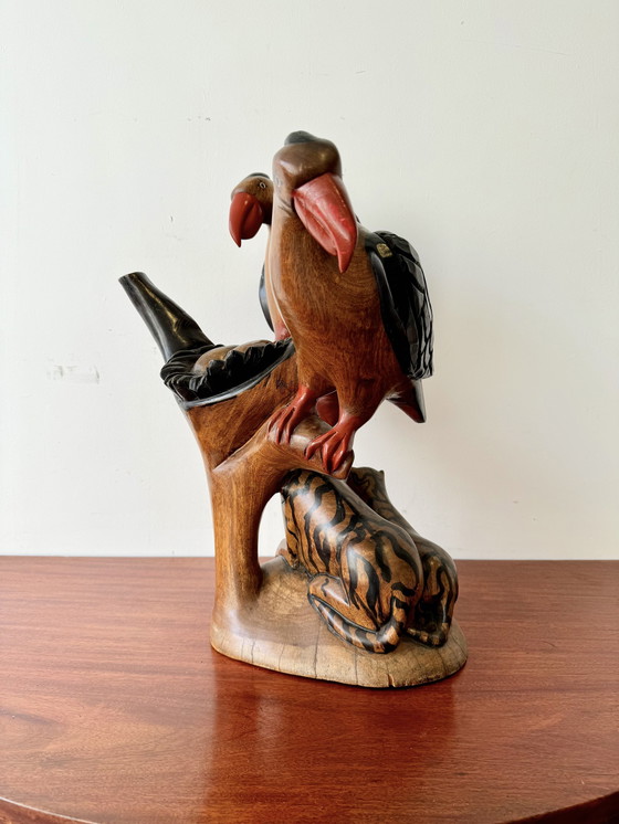 Image 1 of Large Wooden African Bird Sculpture