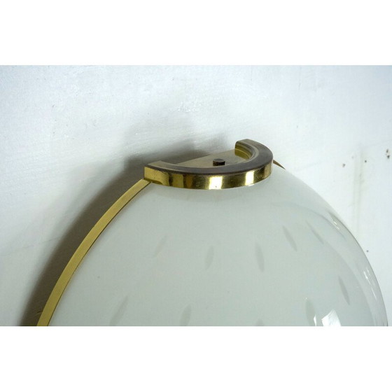 Image 1 of Pair of vintage round Murano bullicante glass wall lamps with brass, Italy 1970s