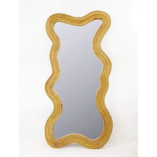 Specchio da parete in bambù contemporaneo vintage italiano