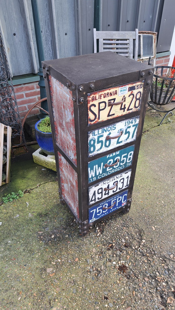 Image 1 of Industrial Wooden Chest of Drawers, Hall Cabinet Size 40 x 35cm And 99cm High