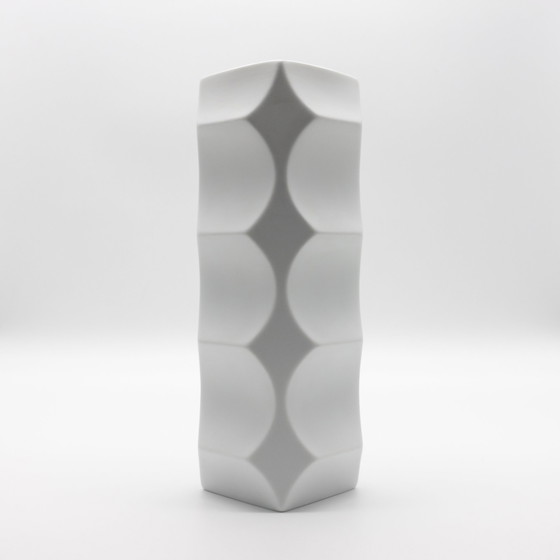 Image 1 of HUTSCHENREUTHER Vase ARCHAIS en porcelaine biscuit TRIO Heinrich FUCHS Op Art Retro