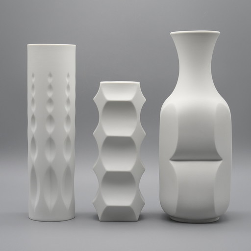 HUTSCHENREUTHER Vase ARCHAIS en porcelaine biscuit TRIO Heinrich FUCHS Op Art Retro