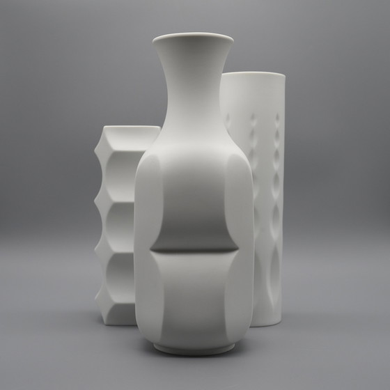 Image 1 of HUTSCHENREUTHER Bisque Porcelain ARCHAIS Vase TRIO Heinrich FUCHS Op Art Retro 