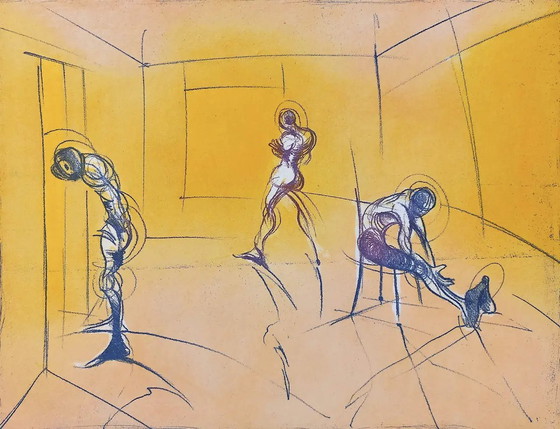 Image 1 of Ronald Tolman - Drie Figuren In Gele Kamer, Aquatint Ets