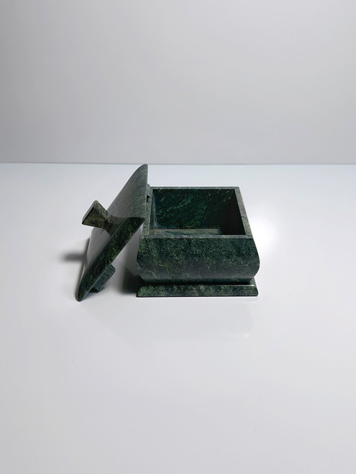 Vintage stone bonbonnière green box square shape lidded box marble