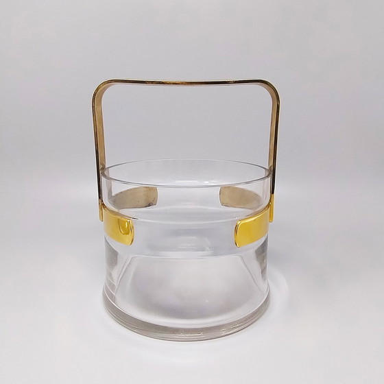 Image 1 of 1970S Gorgeous Cocktail Shaker With Ice Bucket By Dorval In Gold Plate 24K And Crystal. Made In Italy